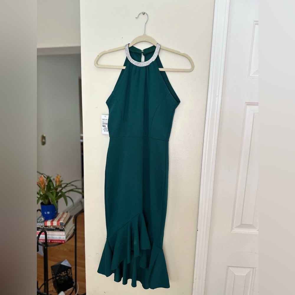 NWT Halter-Neck Midi Dress with Fishtail Hemline